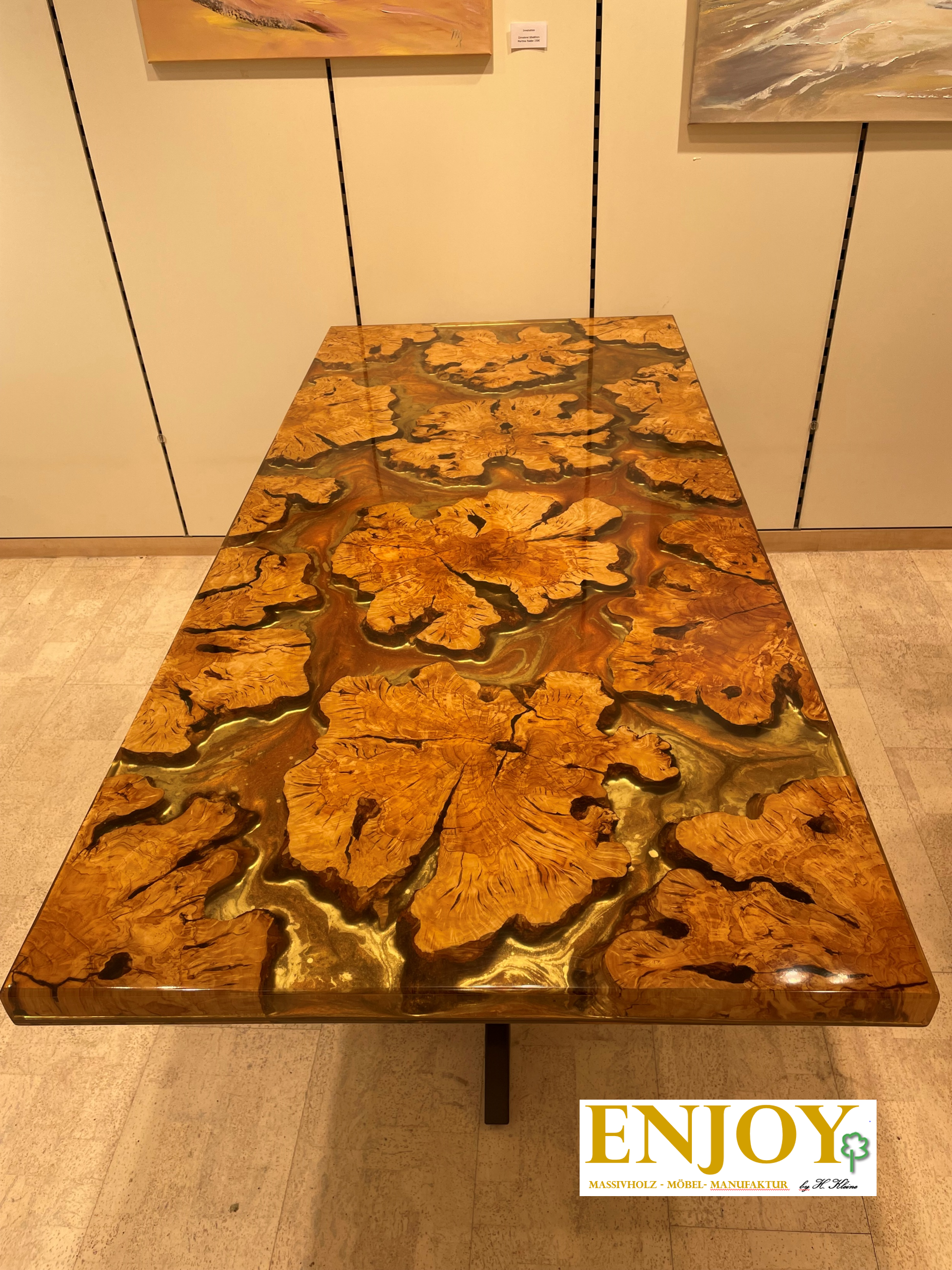 Epoxidtisch Baumscheiben Olive